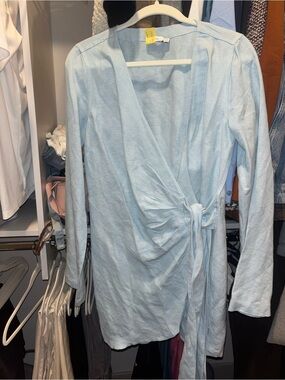 Onia Light Blue linen Wrap Dress
